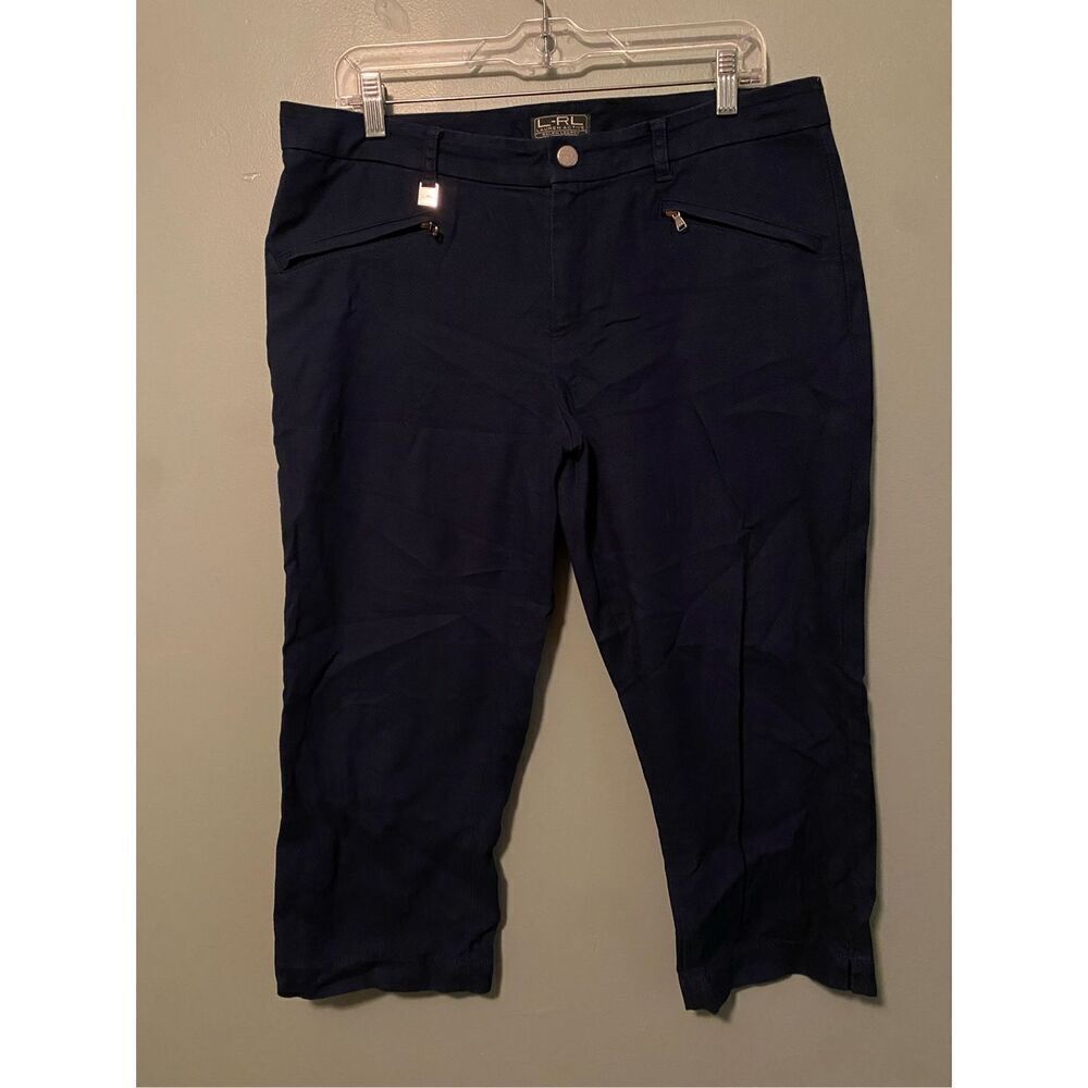L-RL Ralph Lauren Active Navy Blue Cropped Capri Pants Size 10